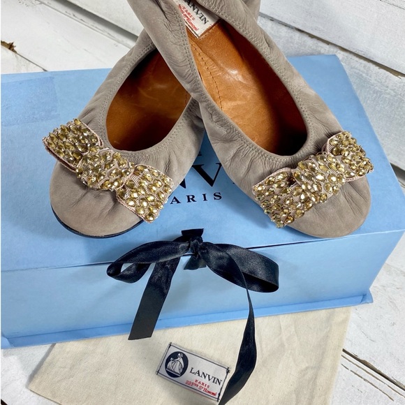 Lanvin Grey Crystal Bow Flats - Picture 4 of 6